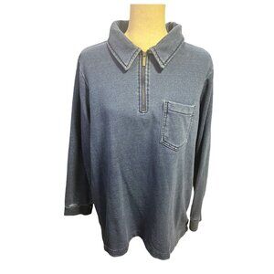 Lands' End Unisex 1X Dark Blue  Serious Sweats Sweatshirt Tunic 1/4 Zip Pocket